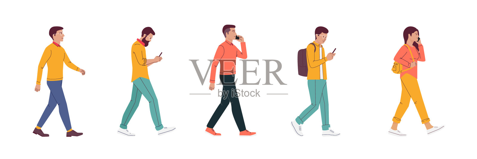 侧影中各种各样的人走了下来插画图片素材