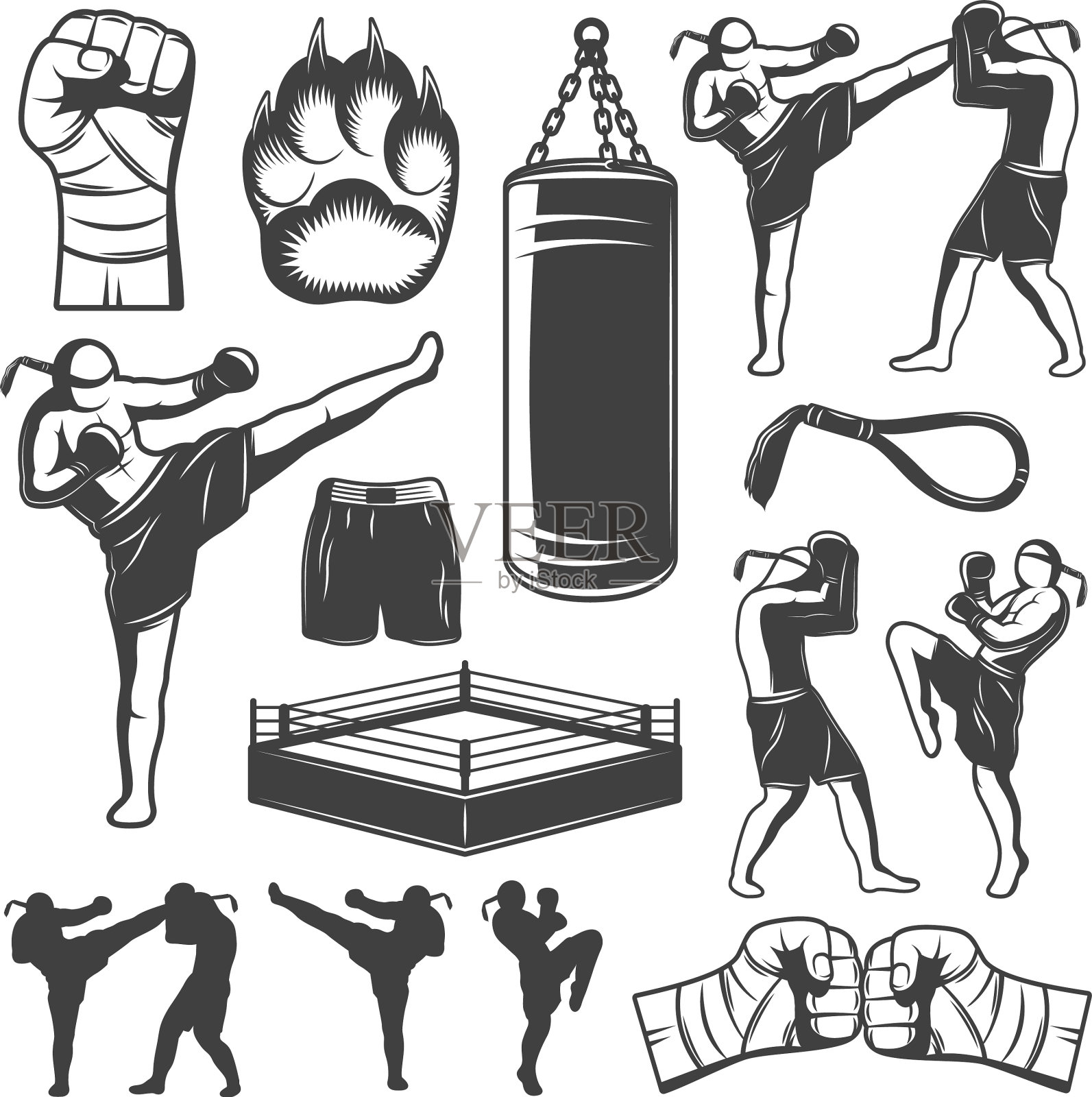 泰拳单色元素插画图片素材