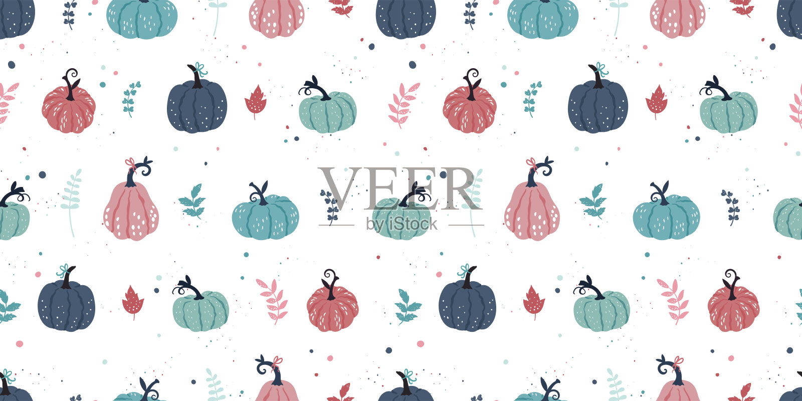 可爱的手绘南瓜水平无缝模式,手绘南瓜-伟大的感恩节背景,纺织品,横幅,壁纸,包装-矢量设计插画图片素材