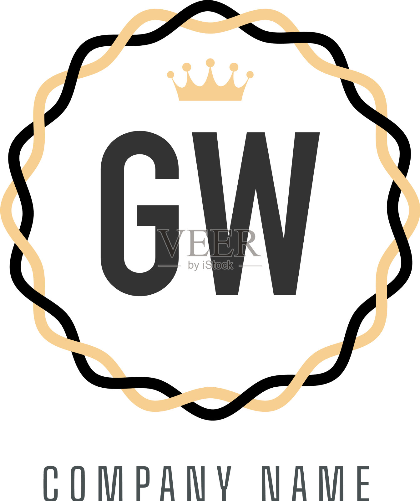 首字母gw王标志概念复古标志插画图片素材