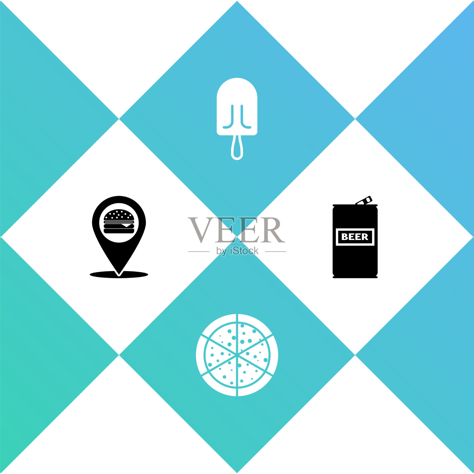 设置位置与汉堡,比萨饼,冰淇淋和图标素材