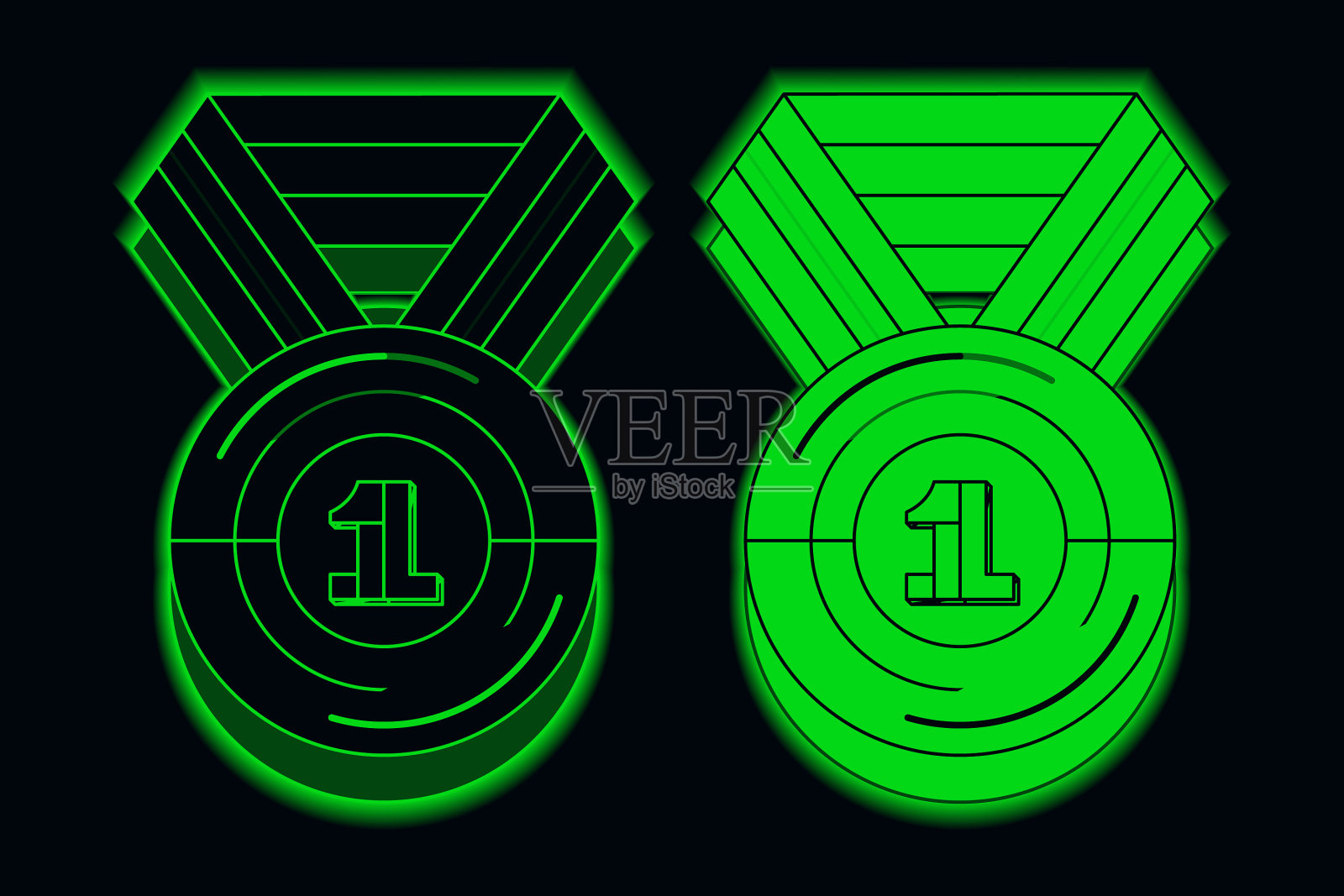 金色奖牌,黑绿色轮廓插画图片素材