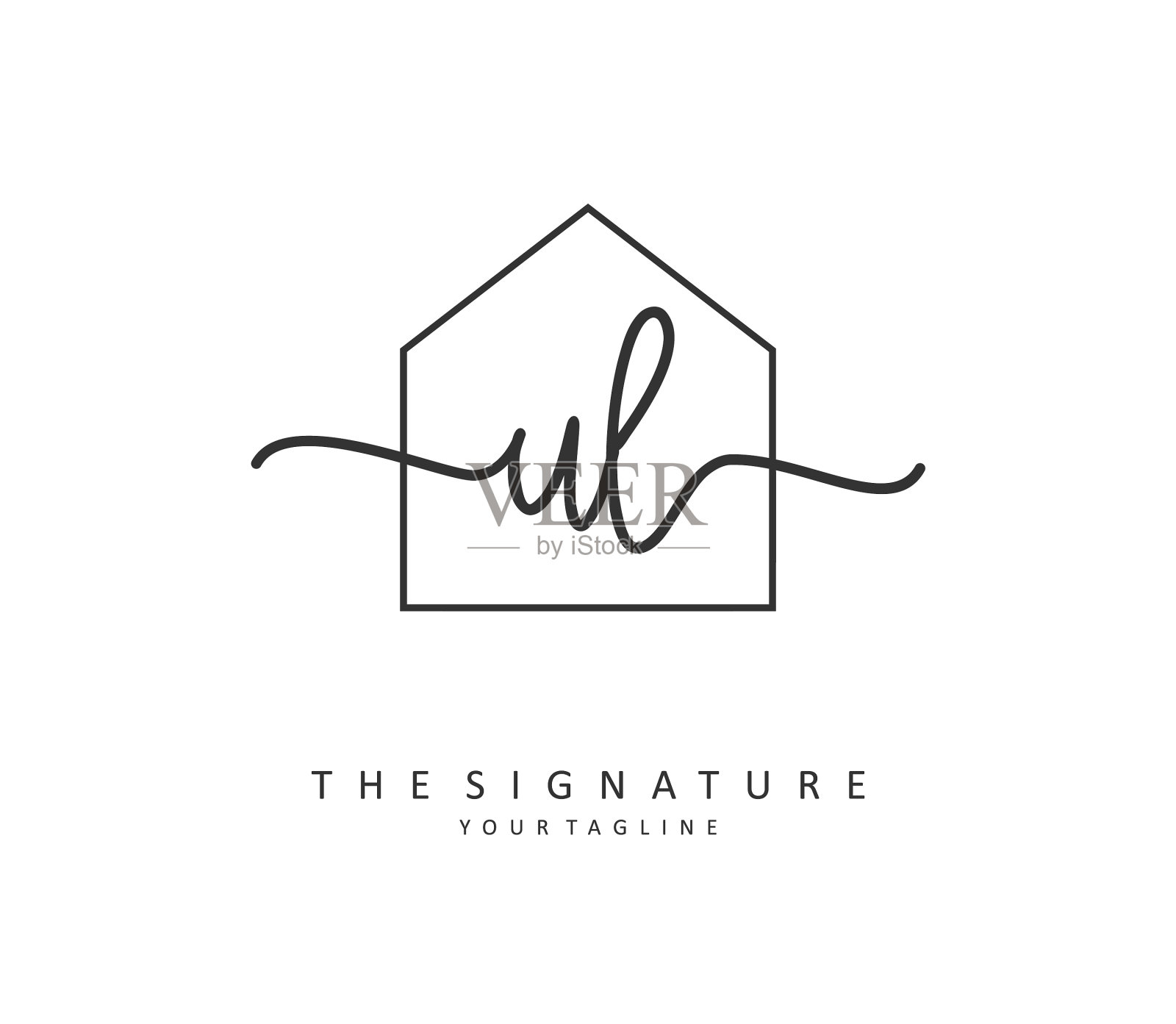 Ul首字母手写和签名标志插画图片素材