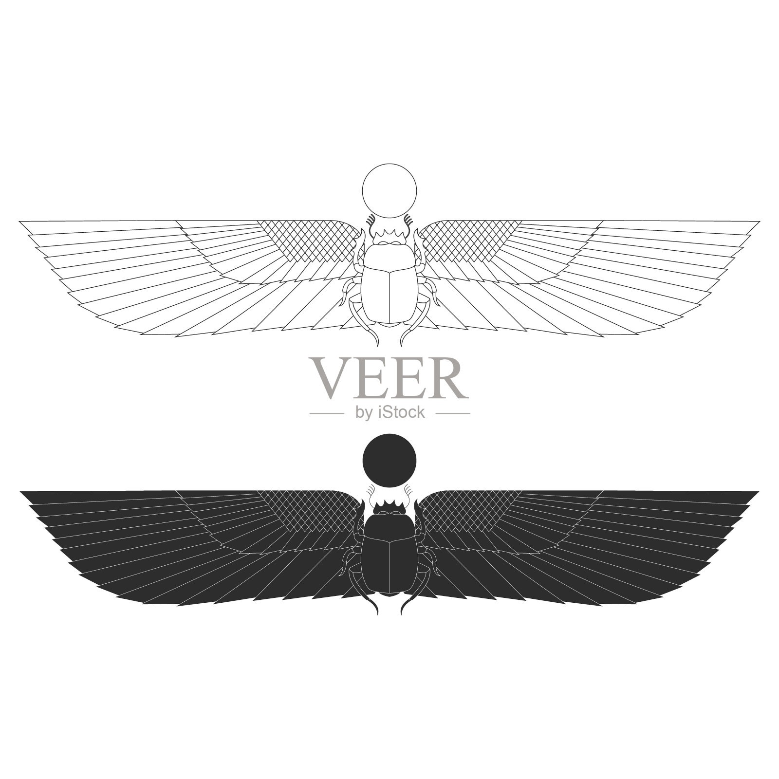 向量单色图标设置与古埃及的符号翼太阳插画图片素材