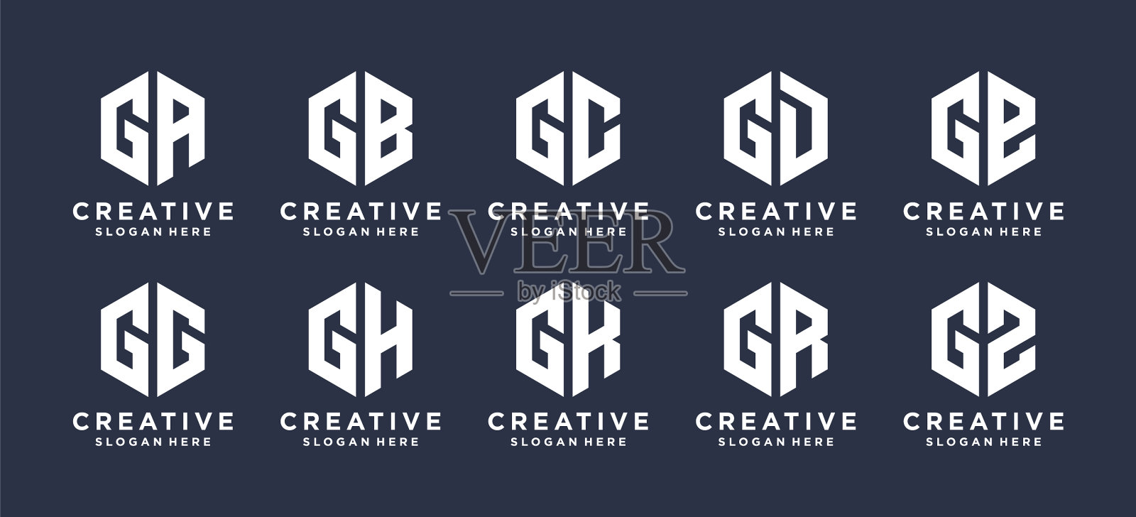 字母标记g具有六角形标志设计插画图片素材