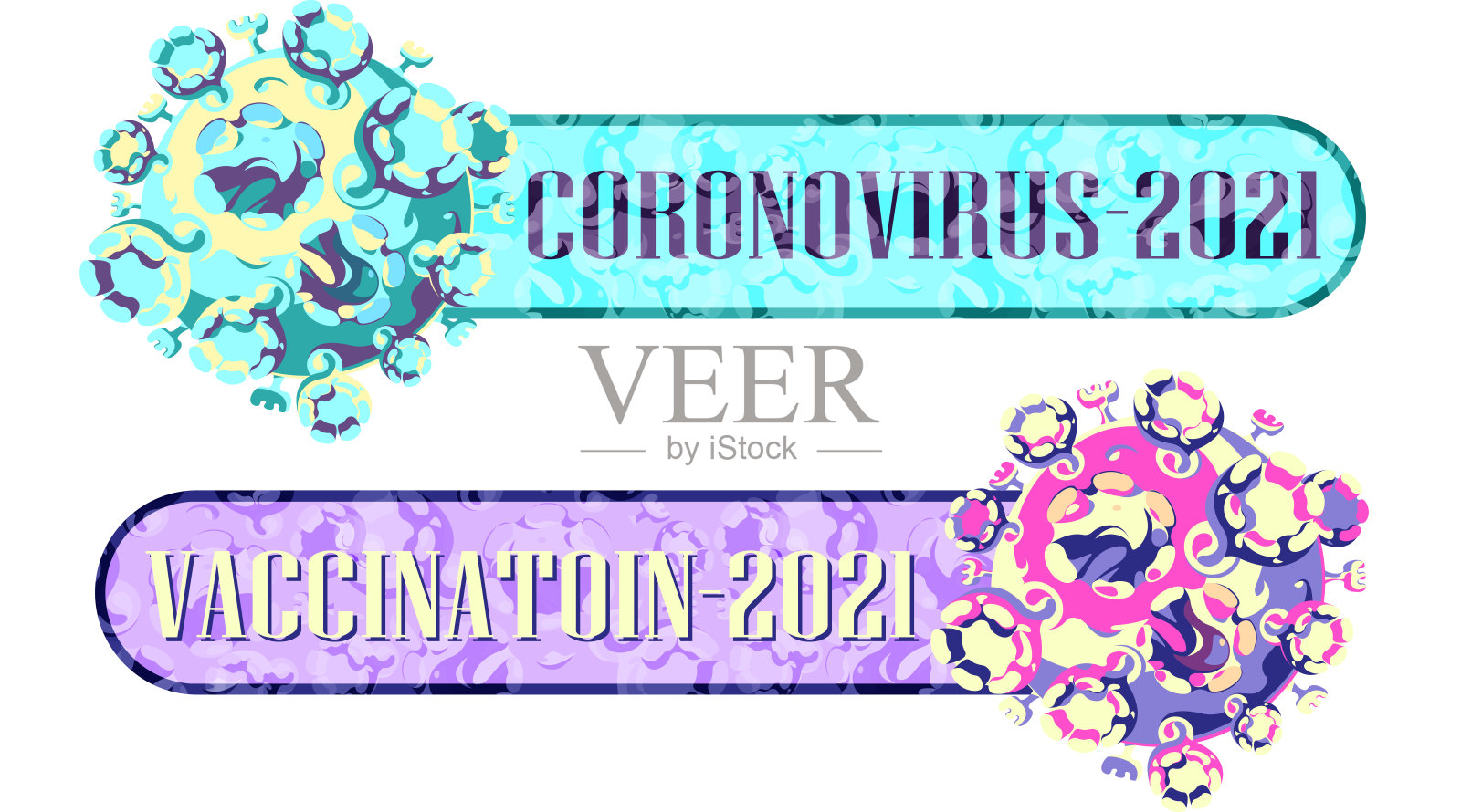 带有冠状病毒颗粒图片和题词的横幅插画图片素材