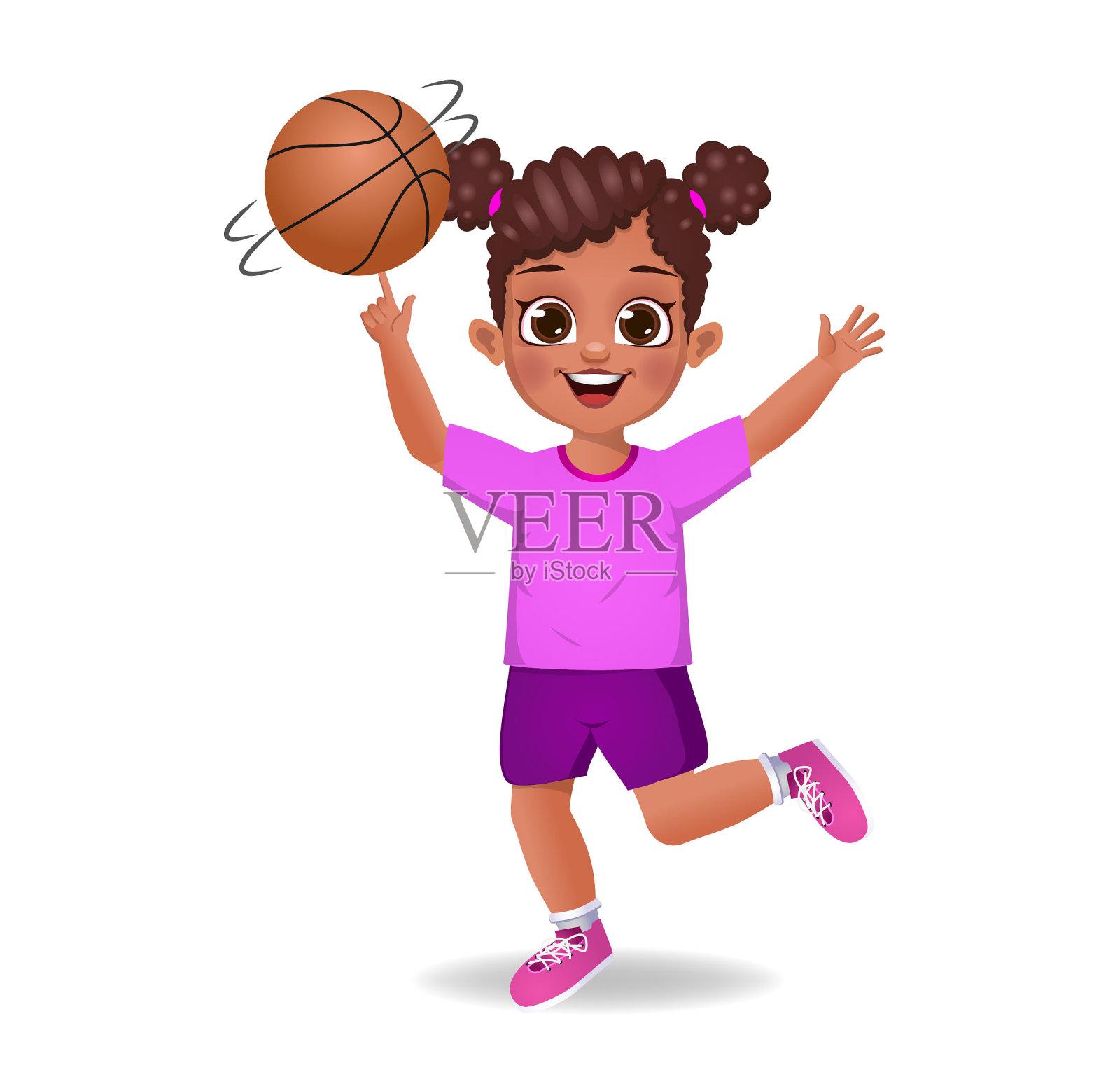 可爱的小女孩在指尖旋转球插画图片素材