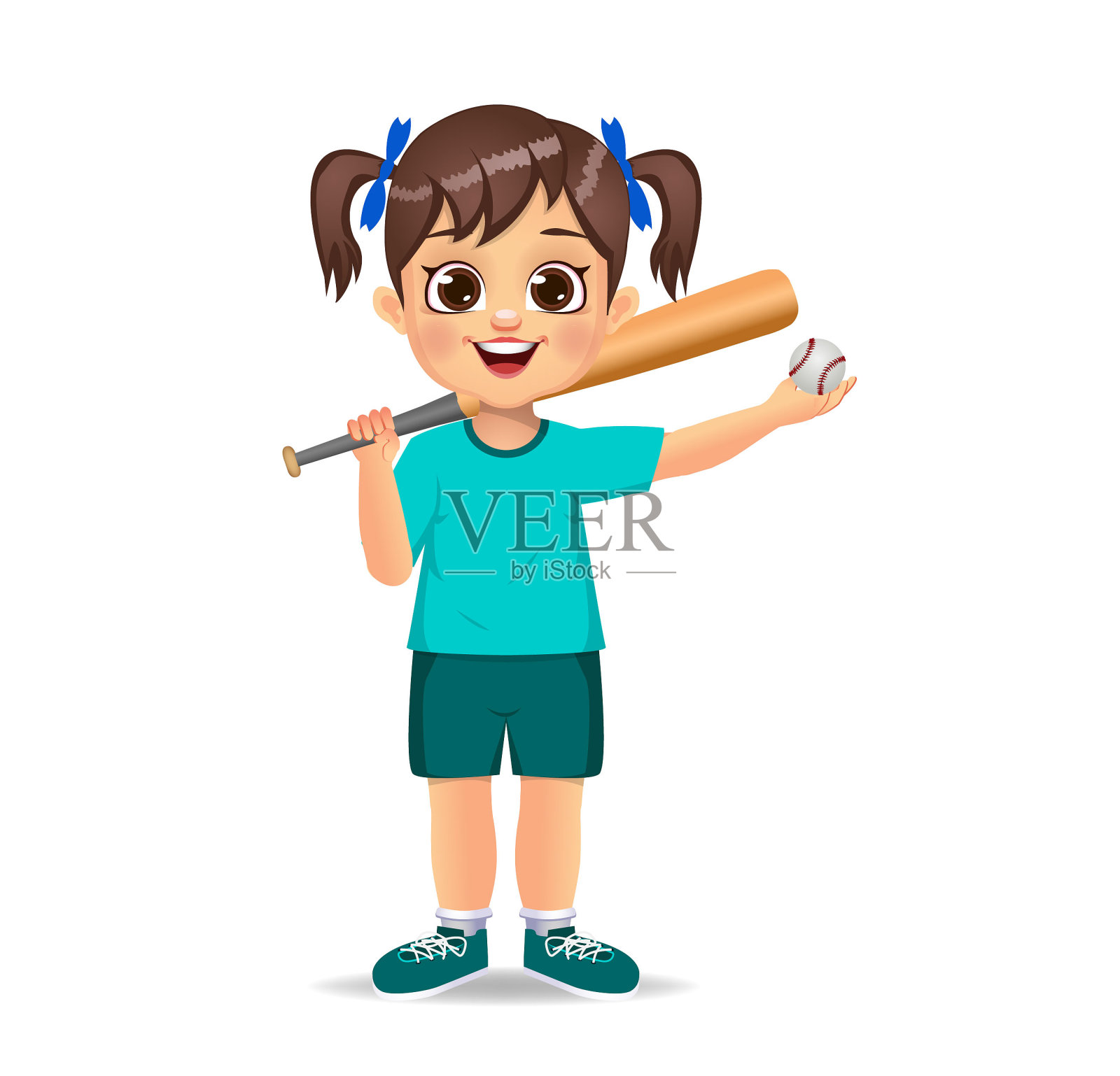 可爱的小女孩打棒球插画图片素材