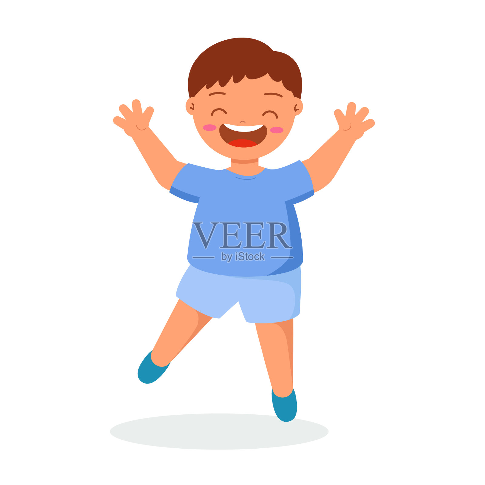 可爱的小男孩笑着跳着。插画图片素材