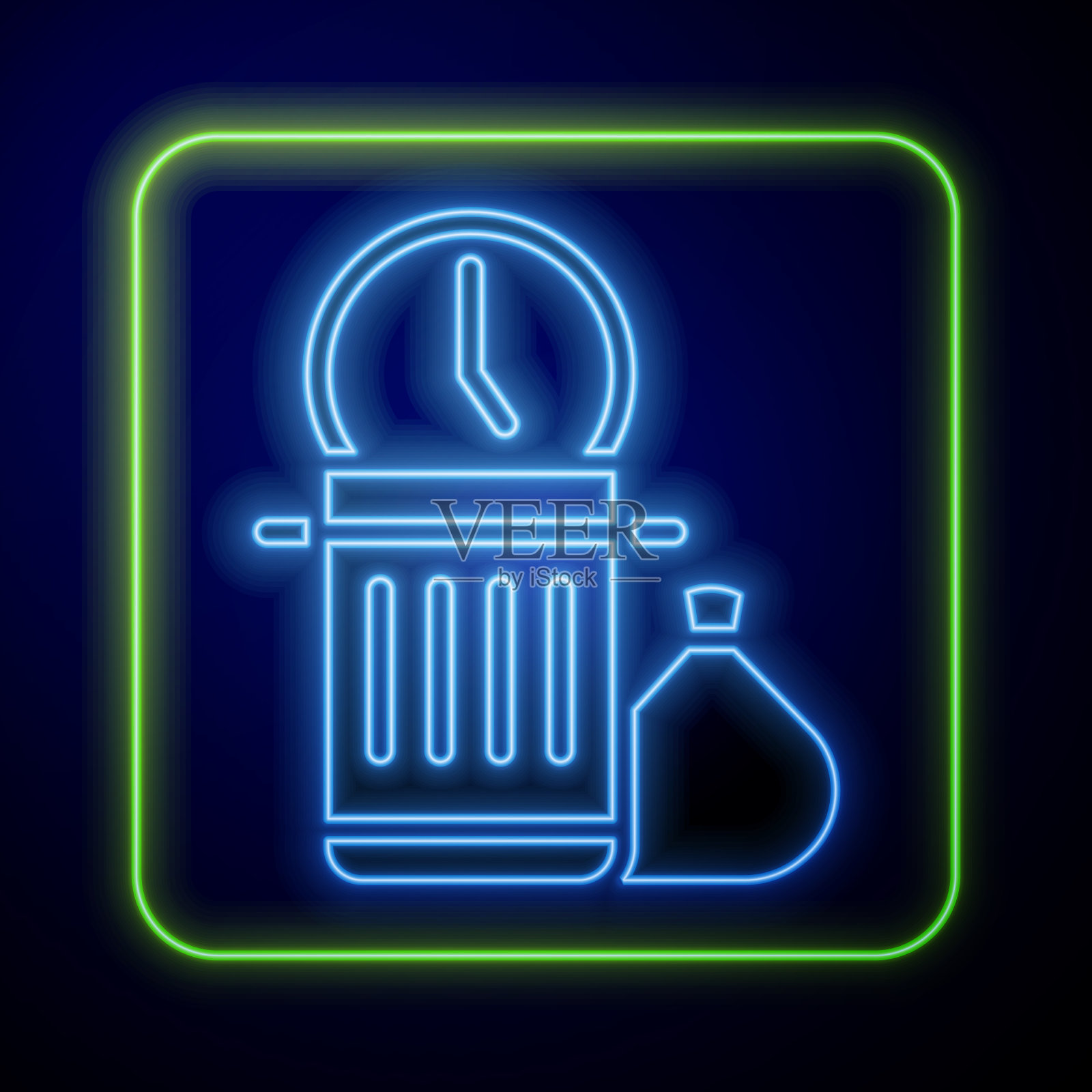 发光的霓虹灯浪费时间图标孤立在蓝色插画图片素材