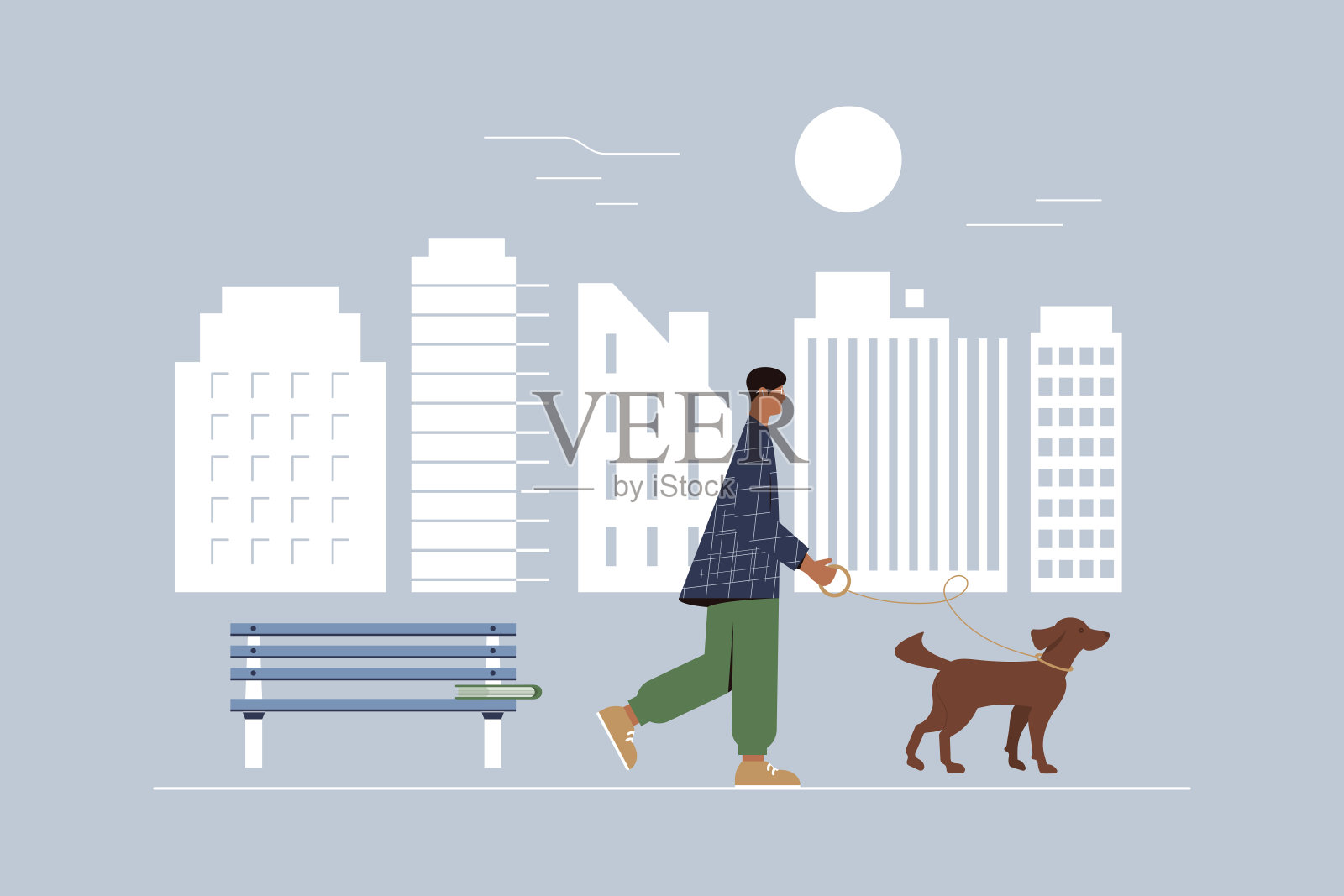 在城里遛狗。插图插画图片素材