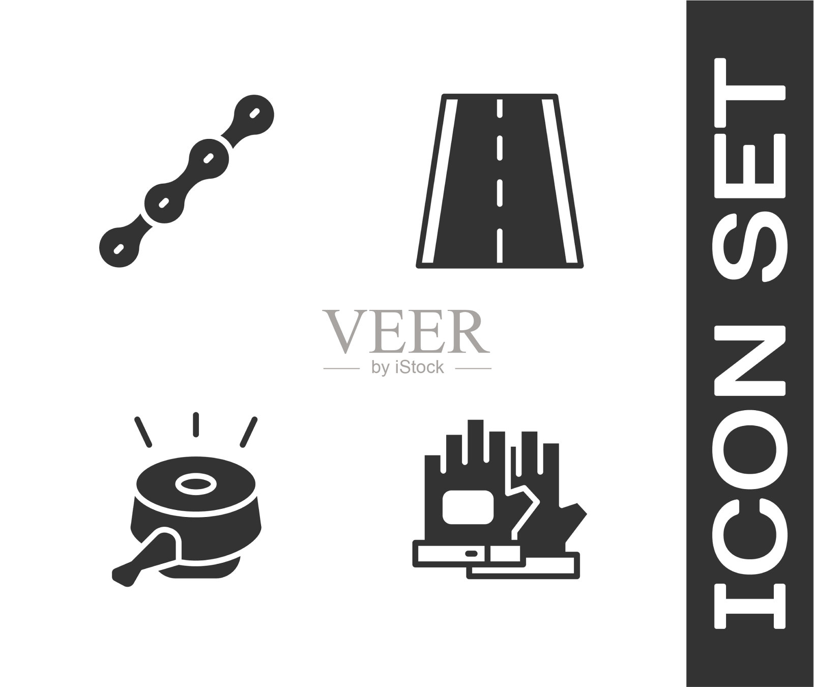 设置手套、自行车链铃和车道图标图标素材