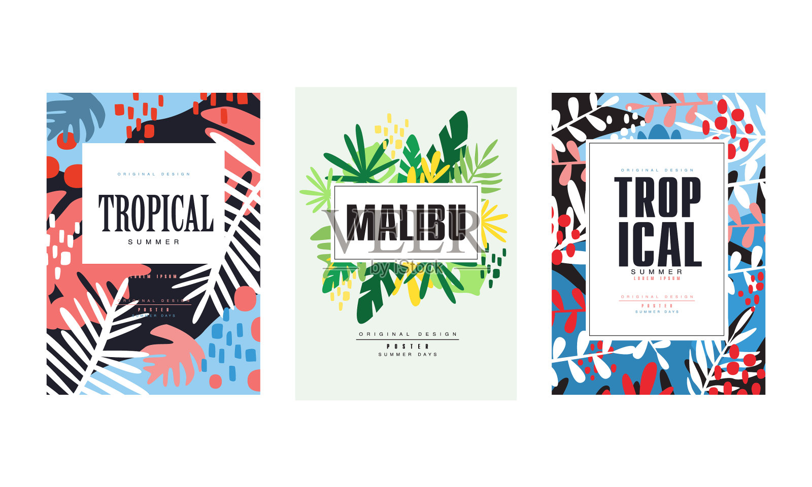 热带夏季横幅模板设置马里布插画图片素材