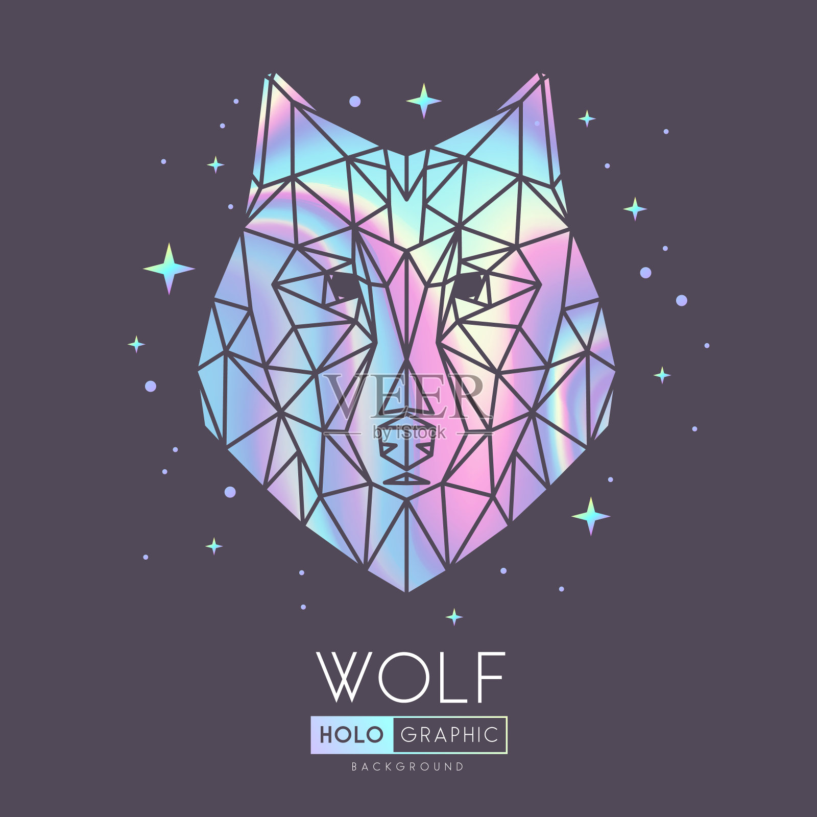 摘要多边形三角型动物狼。狼头全息插画插画图片素材