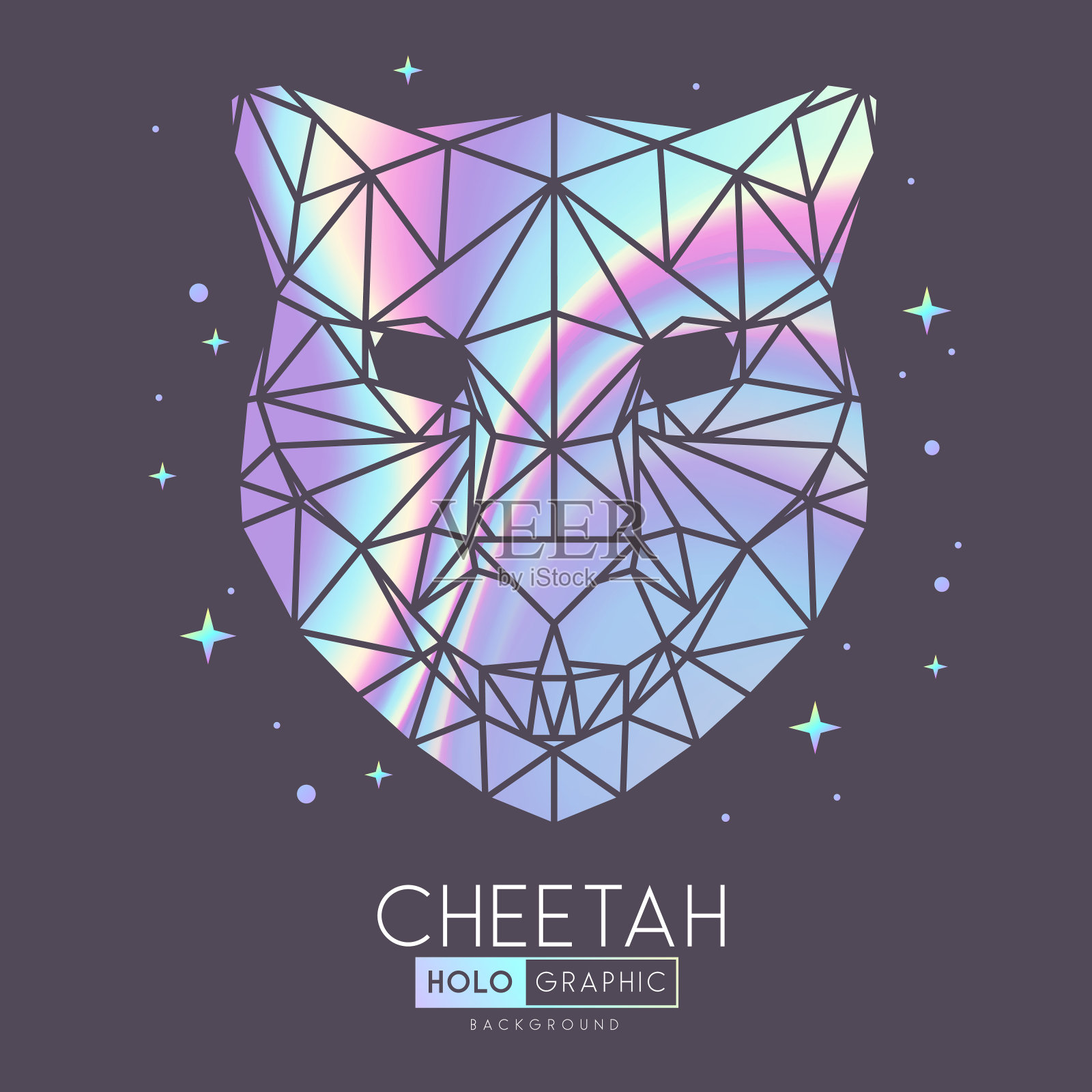 摘要多边形三角动物猎豹。全息猎豹头插图插画图片素材