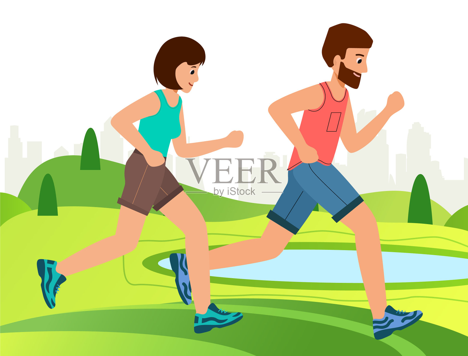 活跃的人在公园卡通跑距离插画图片素材