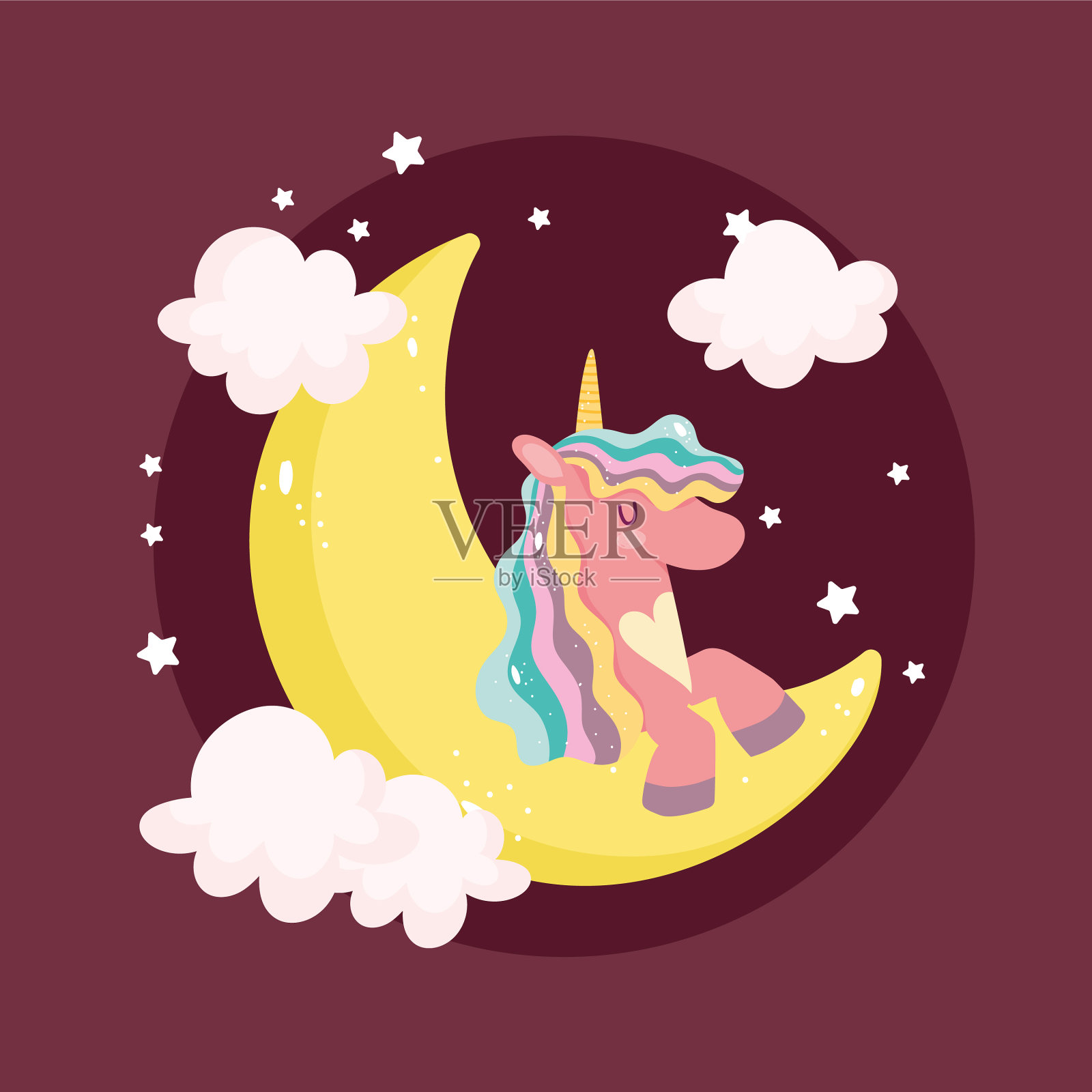 独角兽卫星云插画图片素材