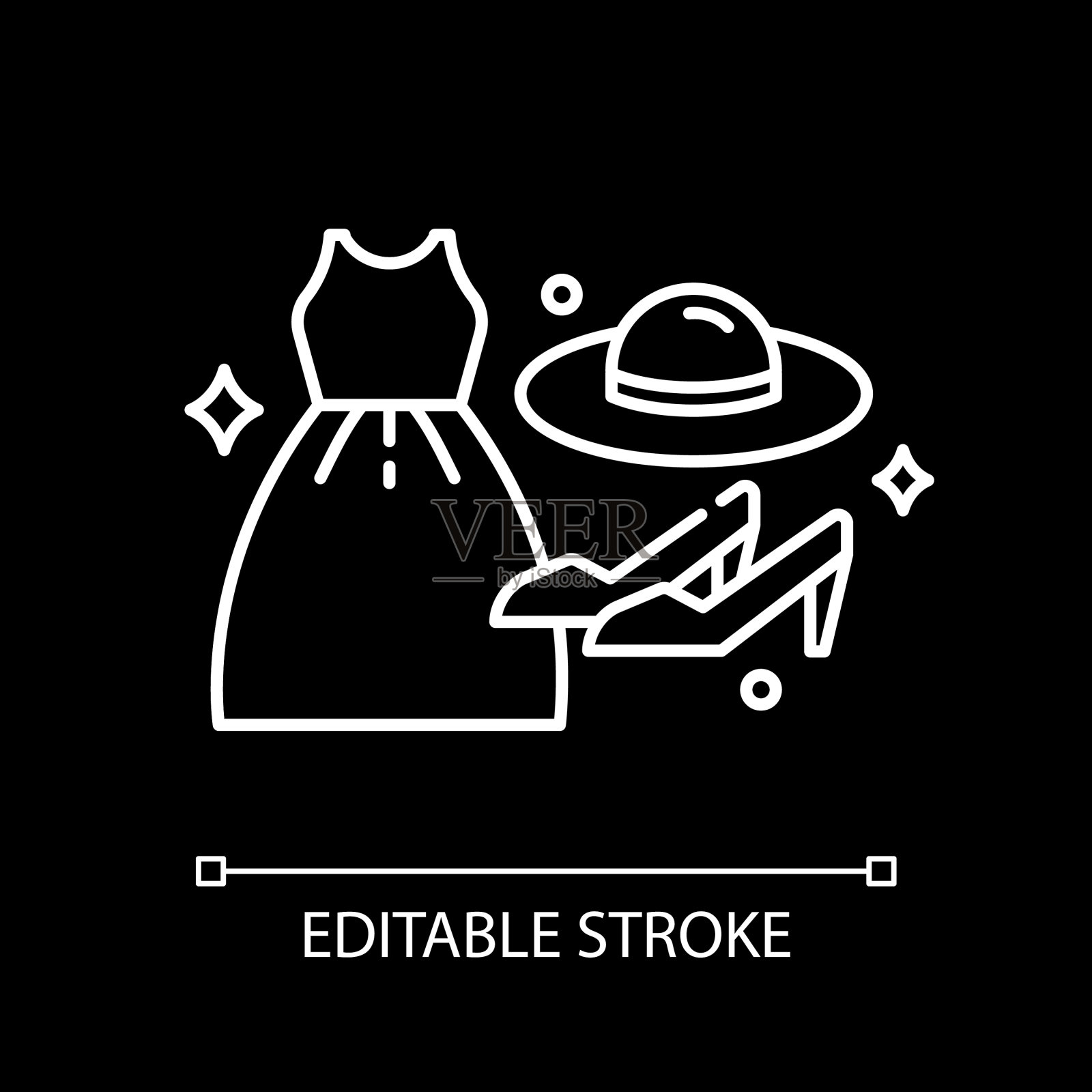 女性时尚白色线性图标为黑暗的主题设计元素图片