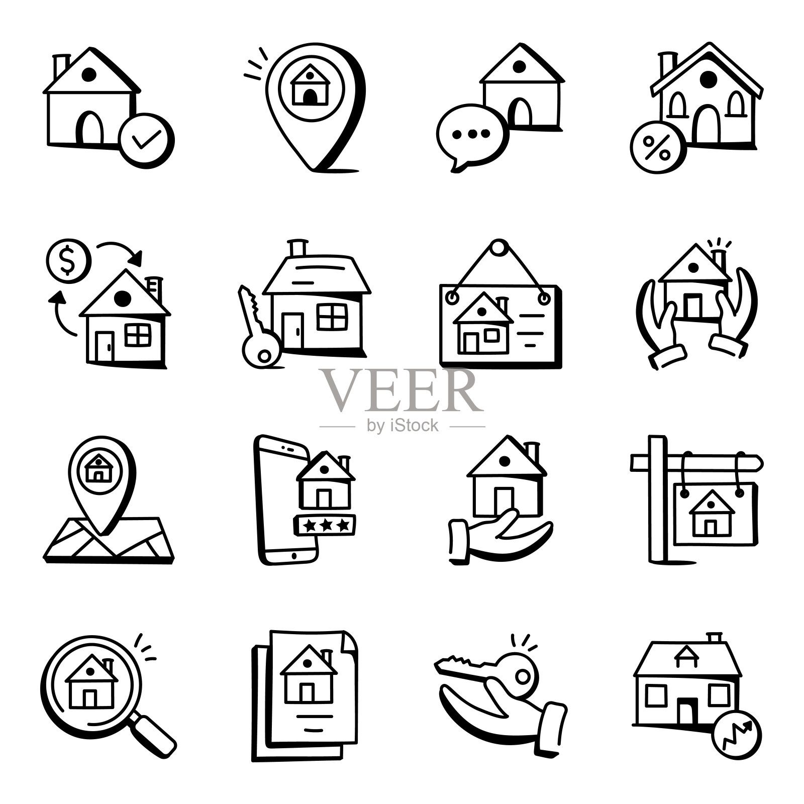 房地产涂鸦图标包插画图片素材