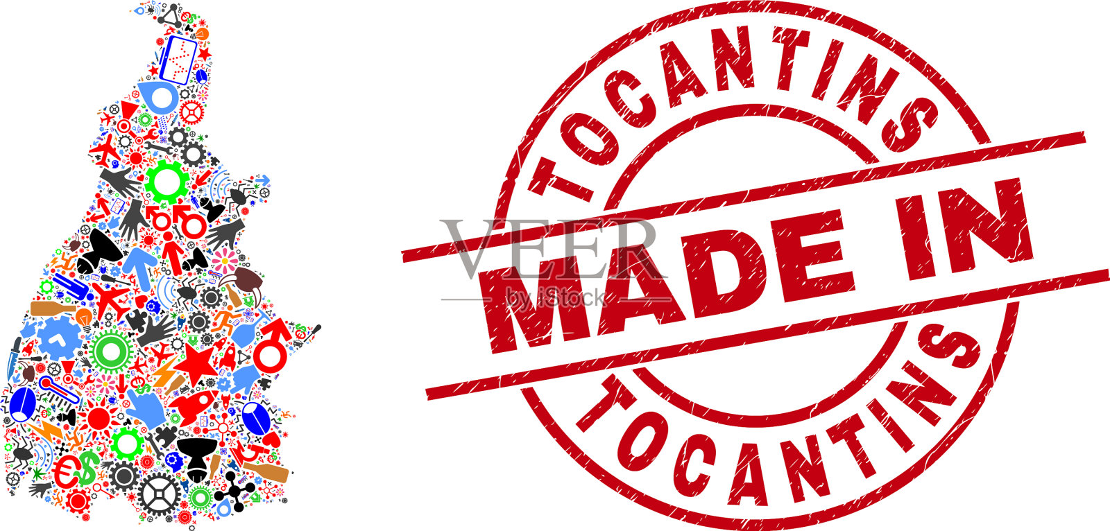 组件马赛克tocantins州地图和制作插画图片素材