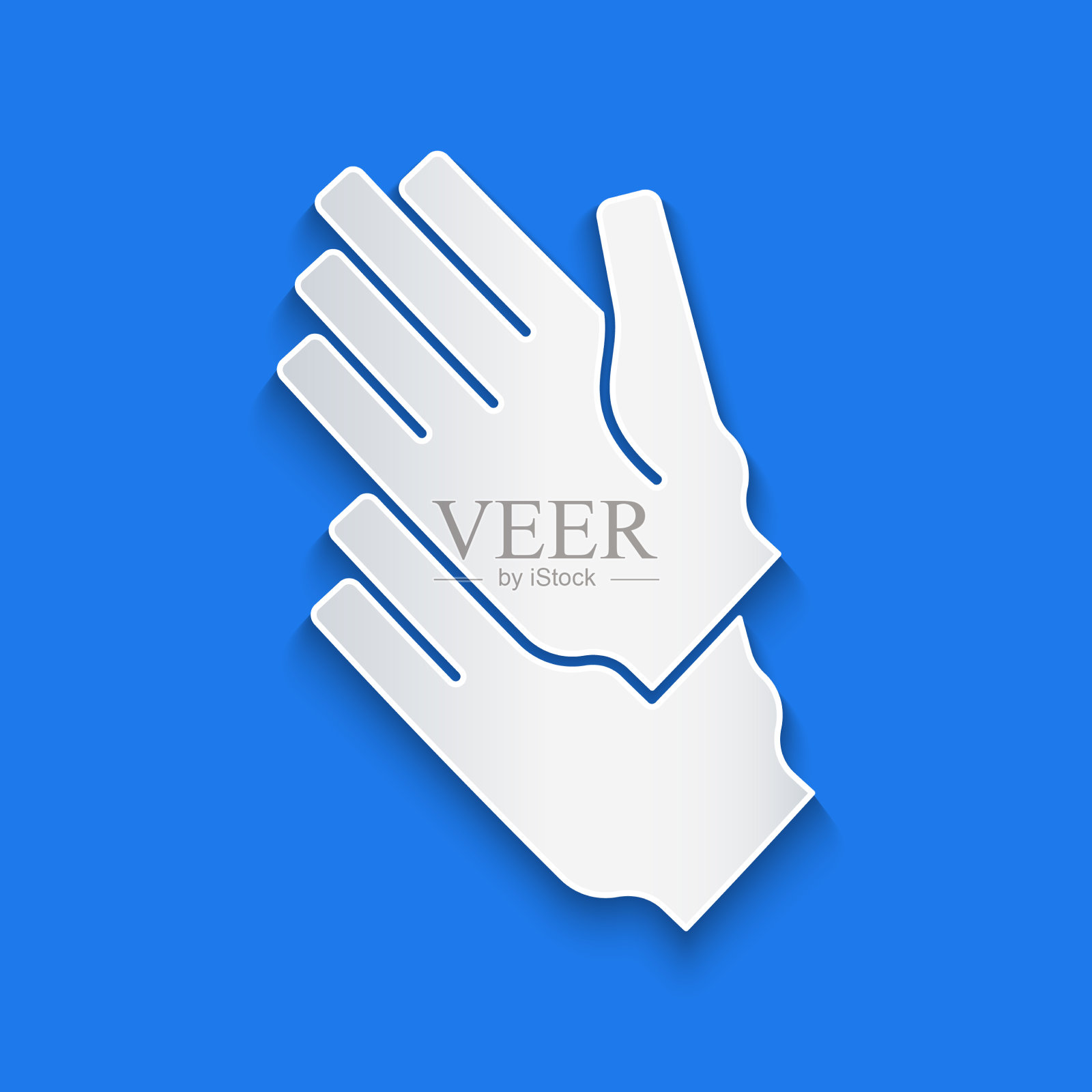 剪纸橡胶手套图标隔离在蓝色插画图片素材