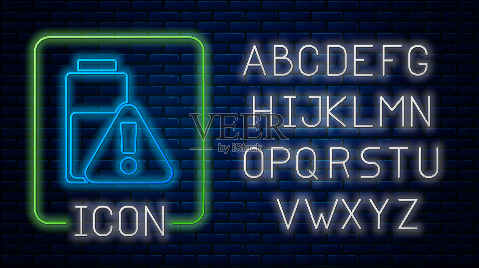 发光的霓虹灯智能手机电池充电图标插画图片素材