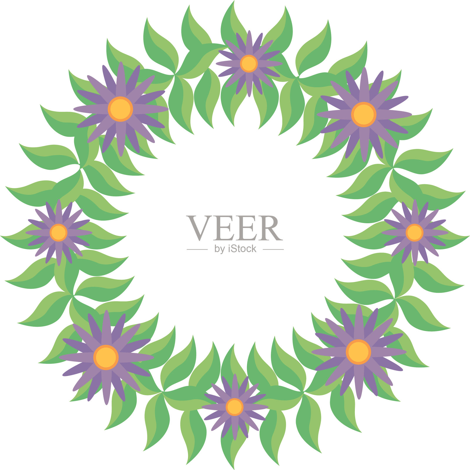 花环是绿叶和紫色的花设计元素图片