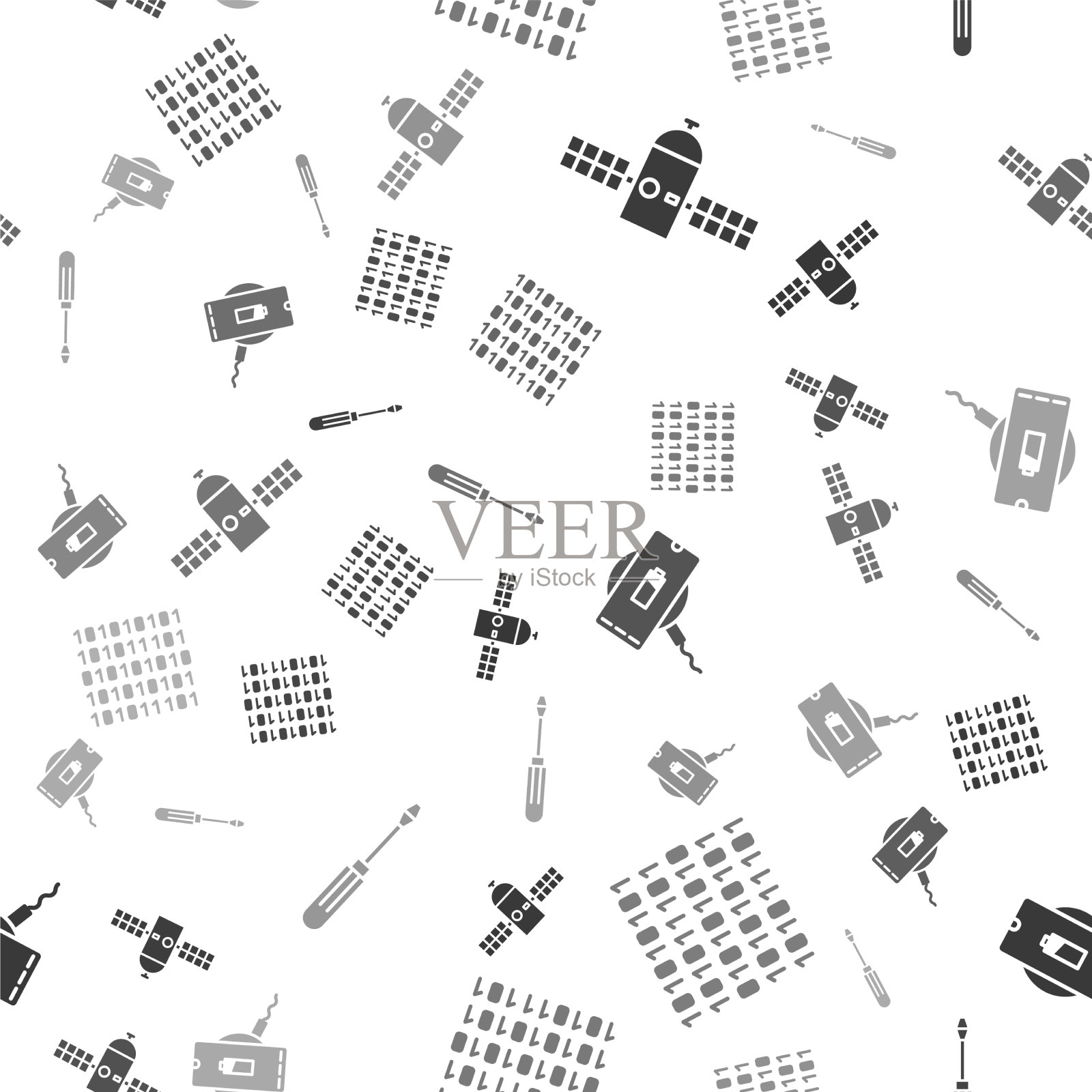 设置卫星二进制码无线充电器和图标素材