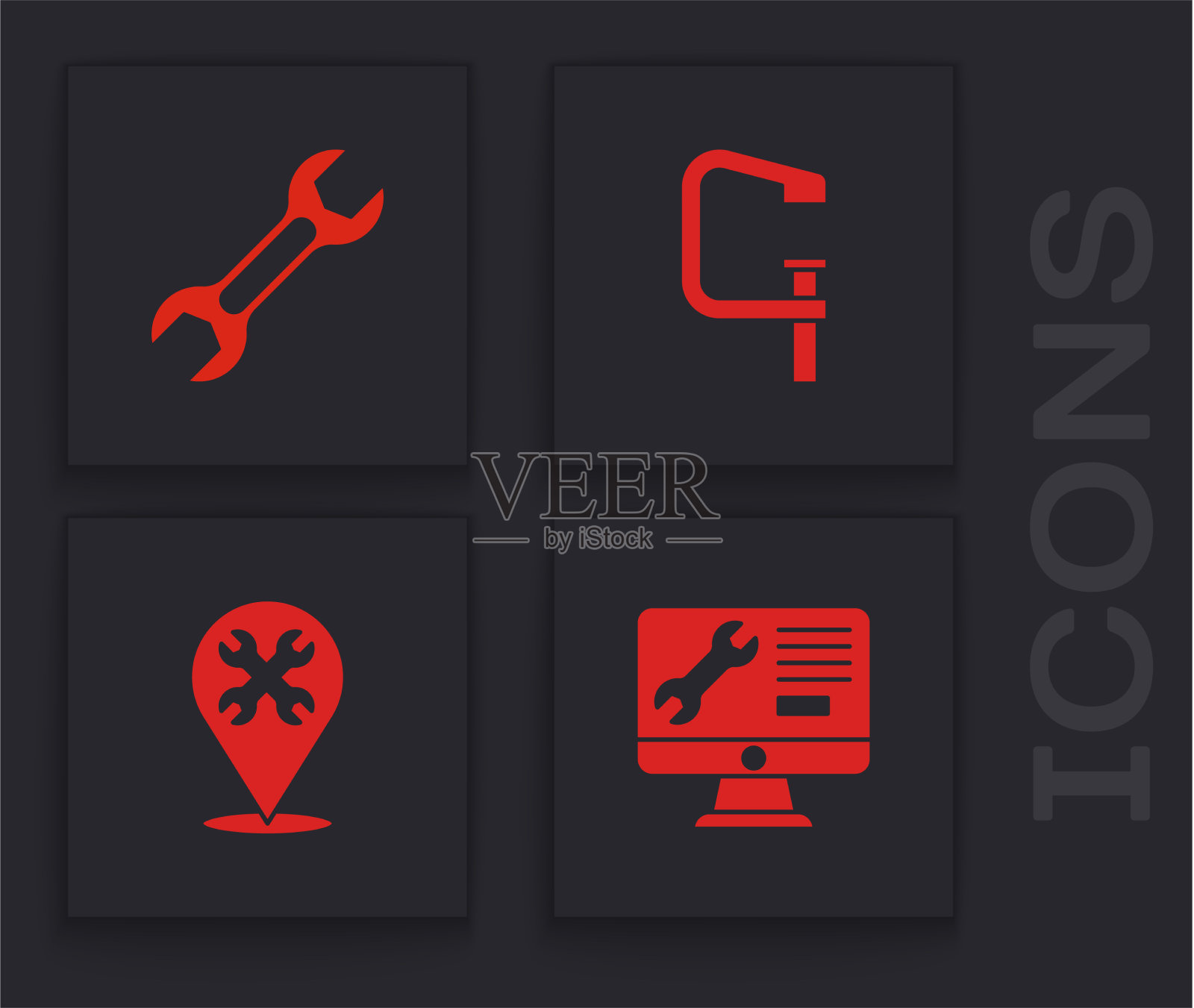 设置电脑显示器维修扳手图标素材