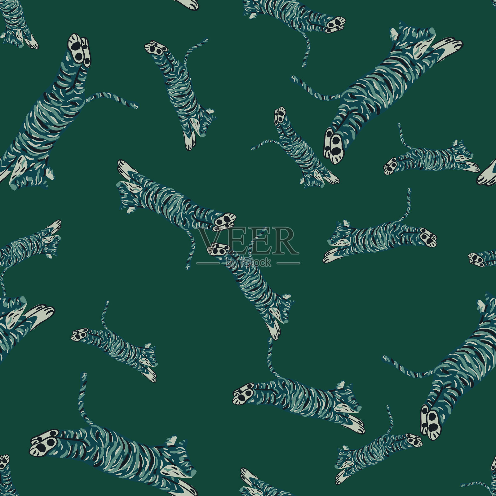 随机深色无缝图案与卡通蓝色插画图片素材