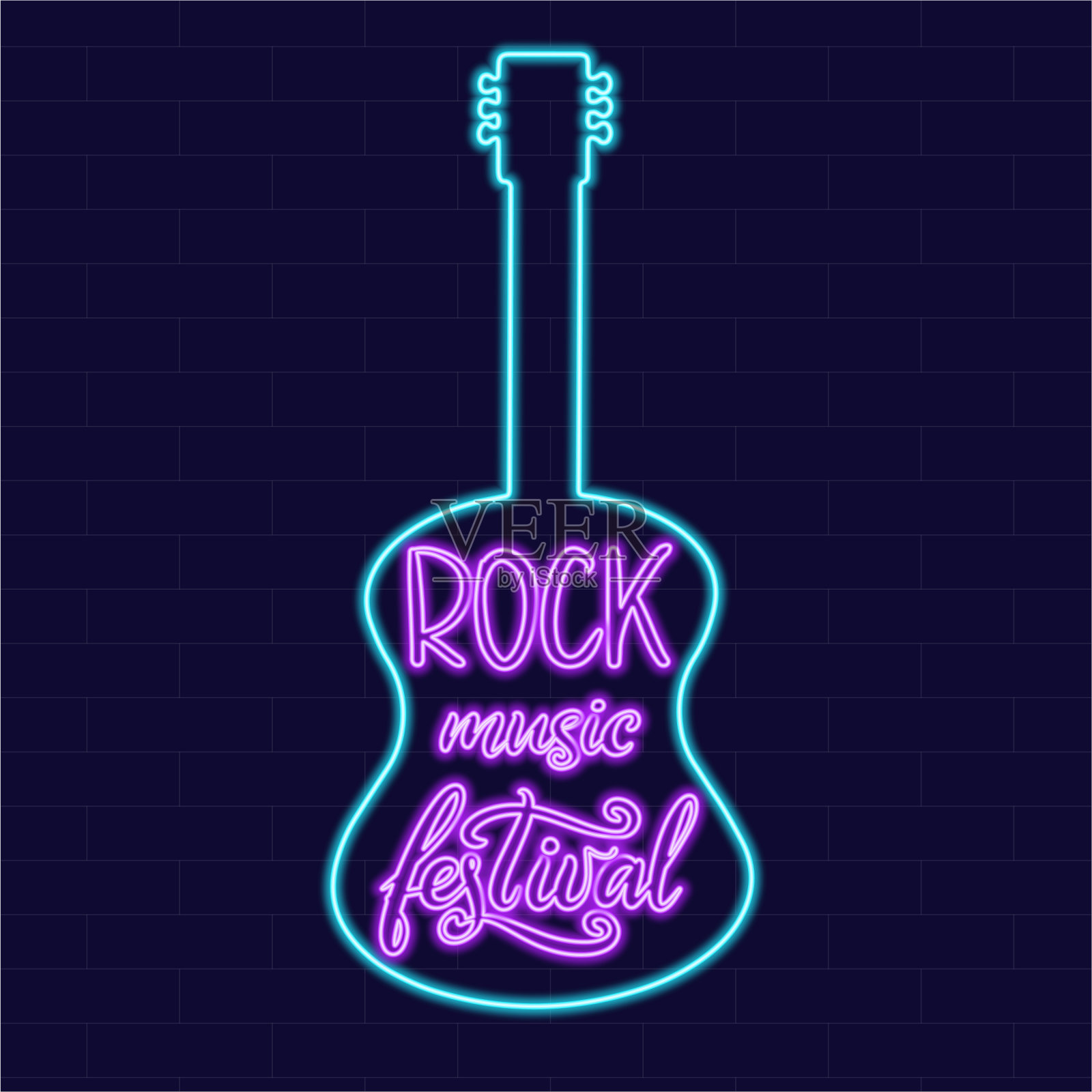 暗色背景上的霓虹灯插画图片素材