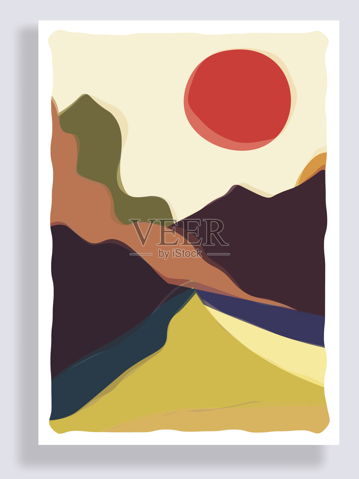 抽象色彩极简的景观构成插画图片素材