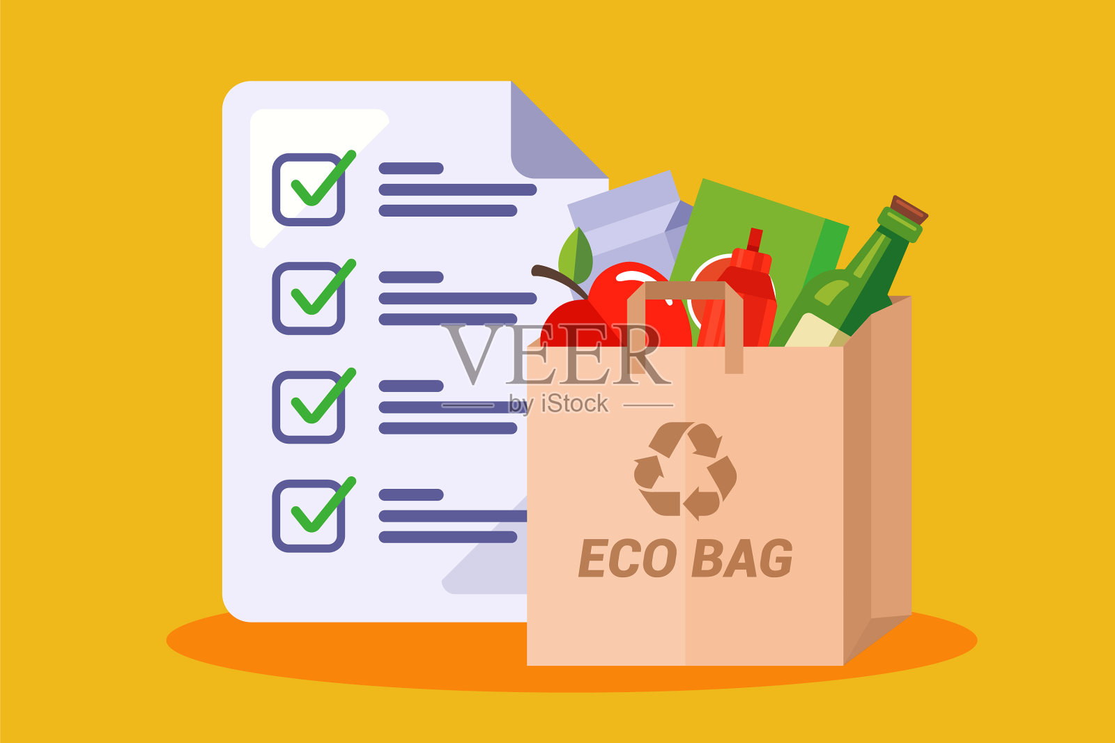 纸袋里有购物清单插画图片素材