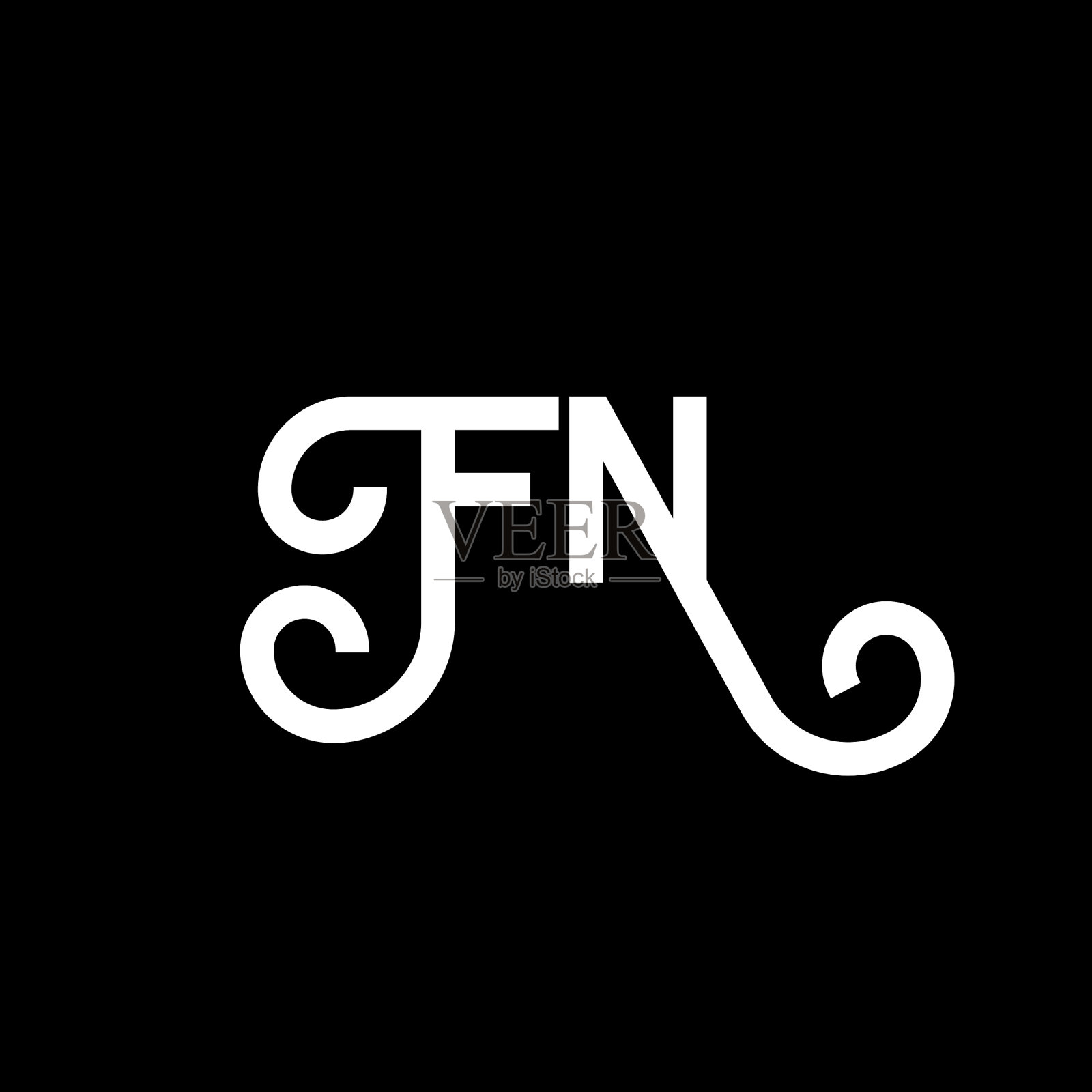 Fn字母标志设计在黑色背景Fn插画图片素材