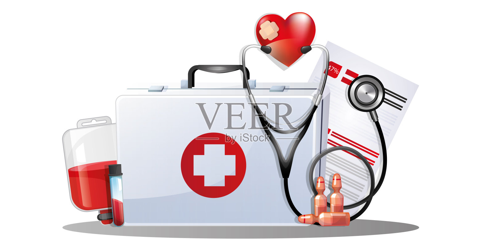 医疗物品在孤立的白色背景上。插画图片素材