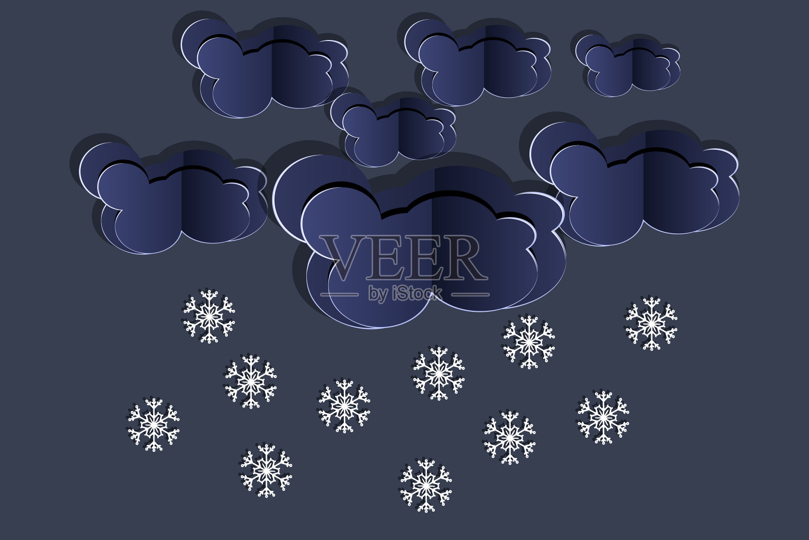 黑色的天空上用雪花纸剪出云朵插画图片素材