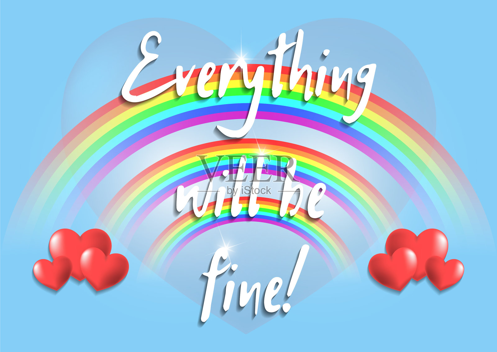 欢乐明亮的海报与彩虹心插画图片素材