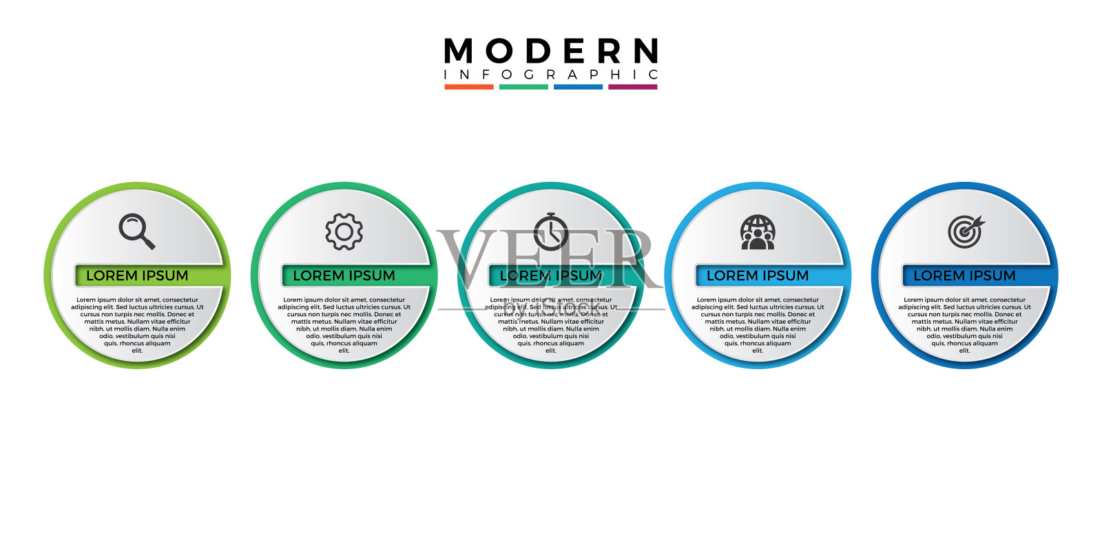 彩色时间轴信息图设计与图标集和数字,孤立在白色背景插画图片素材