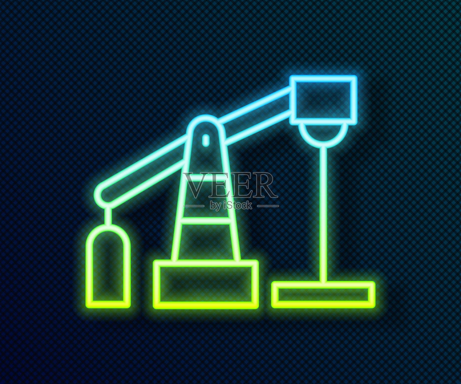 发光的霓虹灯线油泵或油泵插孔图标孤立在黑色背景上。石油钻塔。向量插画图片素材