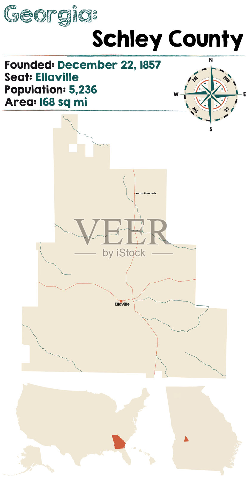 地图乔治亚州的schley县插画图片素材