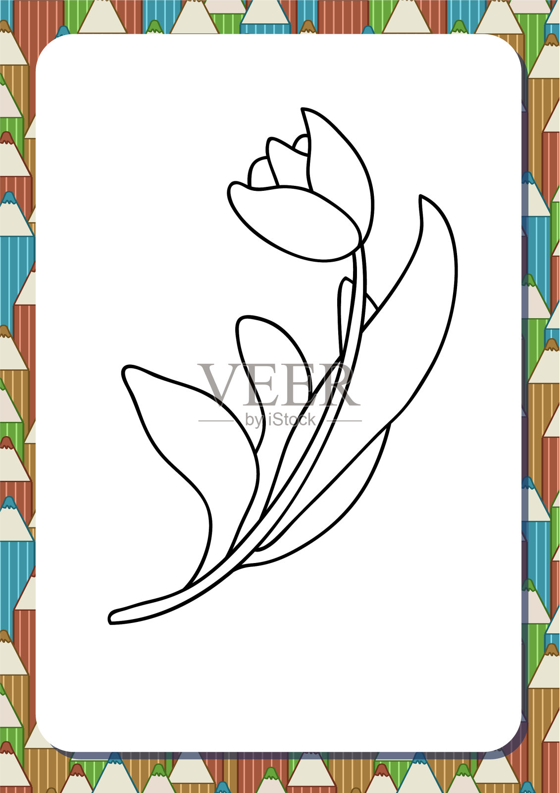 可爱的卡通花郁金香孤立在白色插画图片素材