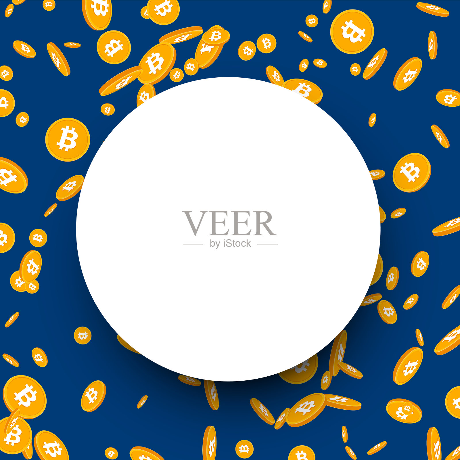 纸质圆形背景与3d橙色比特币。插画图片素材