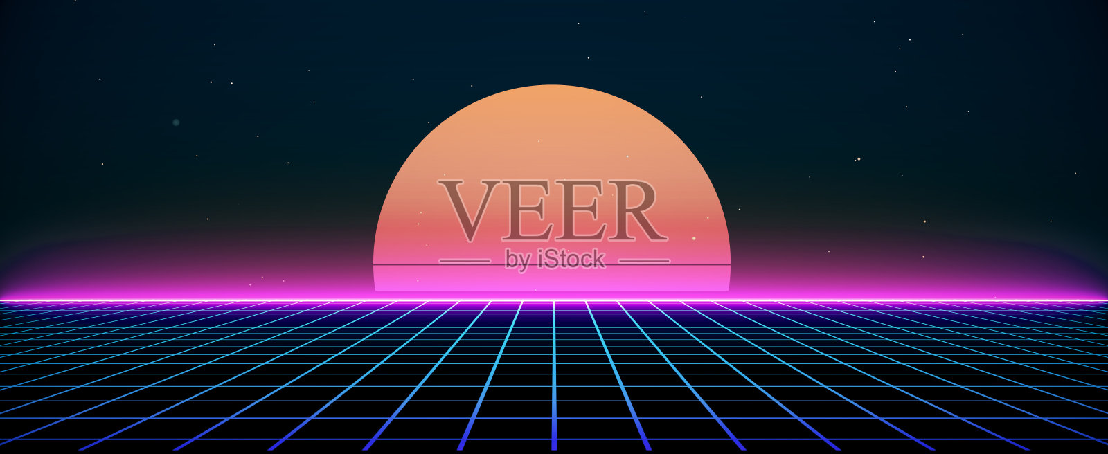 复古风格80年代科幻背景未来与激光网格景观。20世纪80年代的数字网络表面风格。3 d演示。的横幅插画图片素材