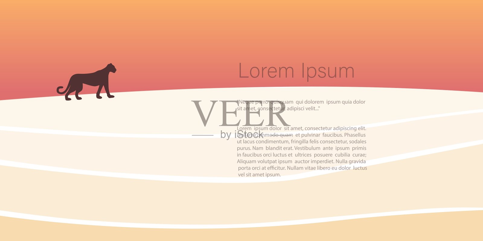 非洲主题,豹在沙漠中行走,抽象的形状和景观。极简主义风格的抽象海报。矢量模板与复制空间的邀请,卡片或横幅和海报,登陆页插画图片素材