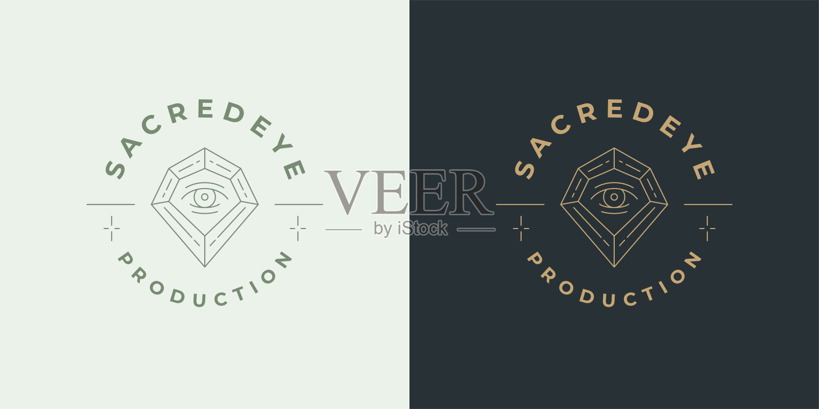 魔眼钻石标志会徽设计模板矢量插图在最小的线条艺术风格插画图片素材