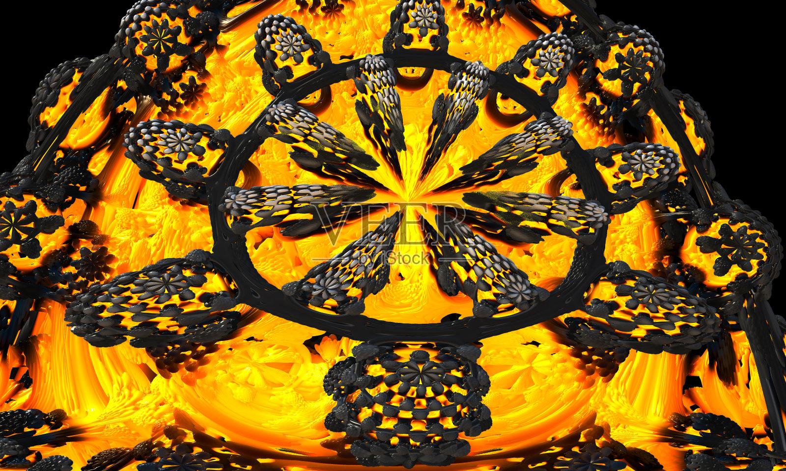 由几何形状包围的熔岩分形世界。熔岩景观背景。照片摄影图片