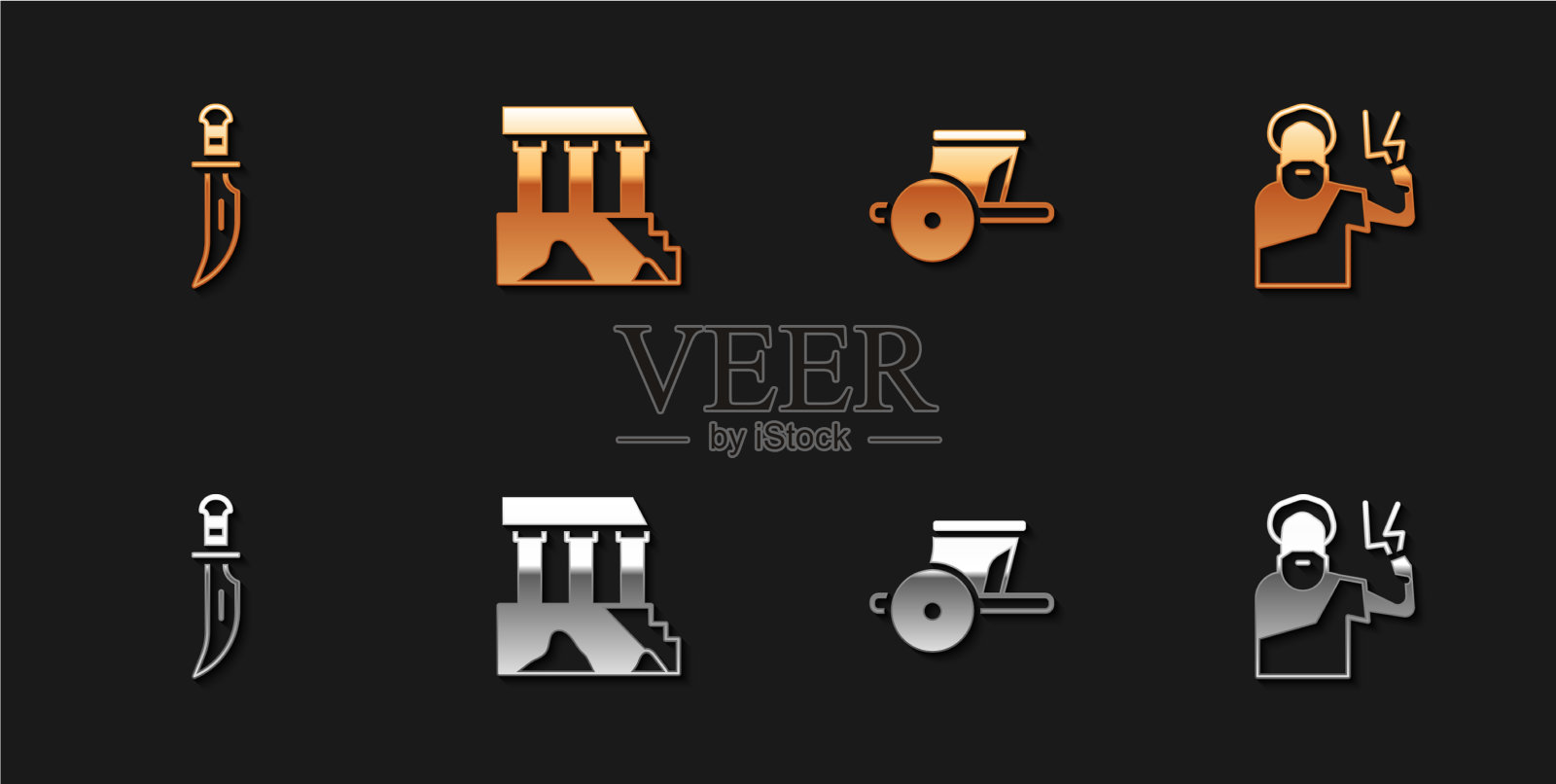 设匕首帕台农古战车和宙斯图标素材