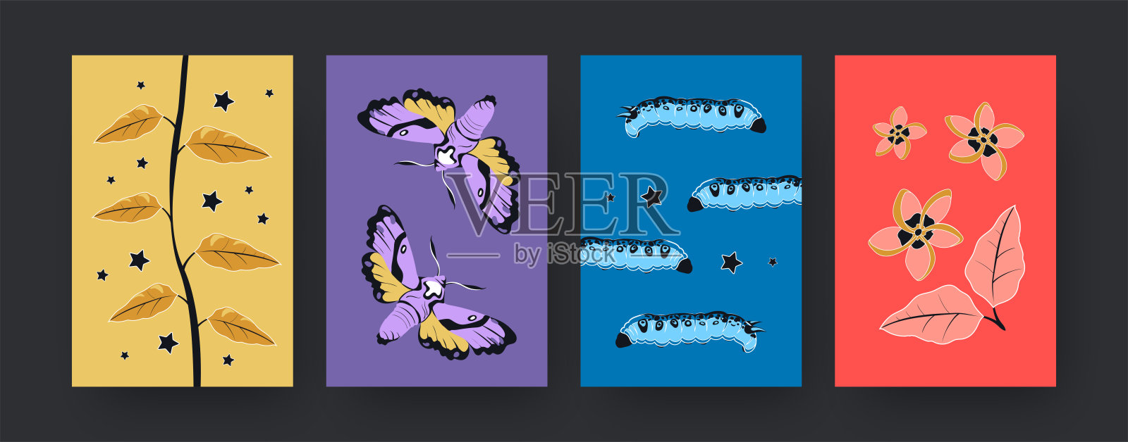 一套以蝴蝶为主题的当代艺术海报插画图片素材