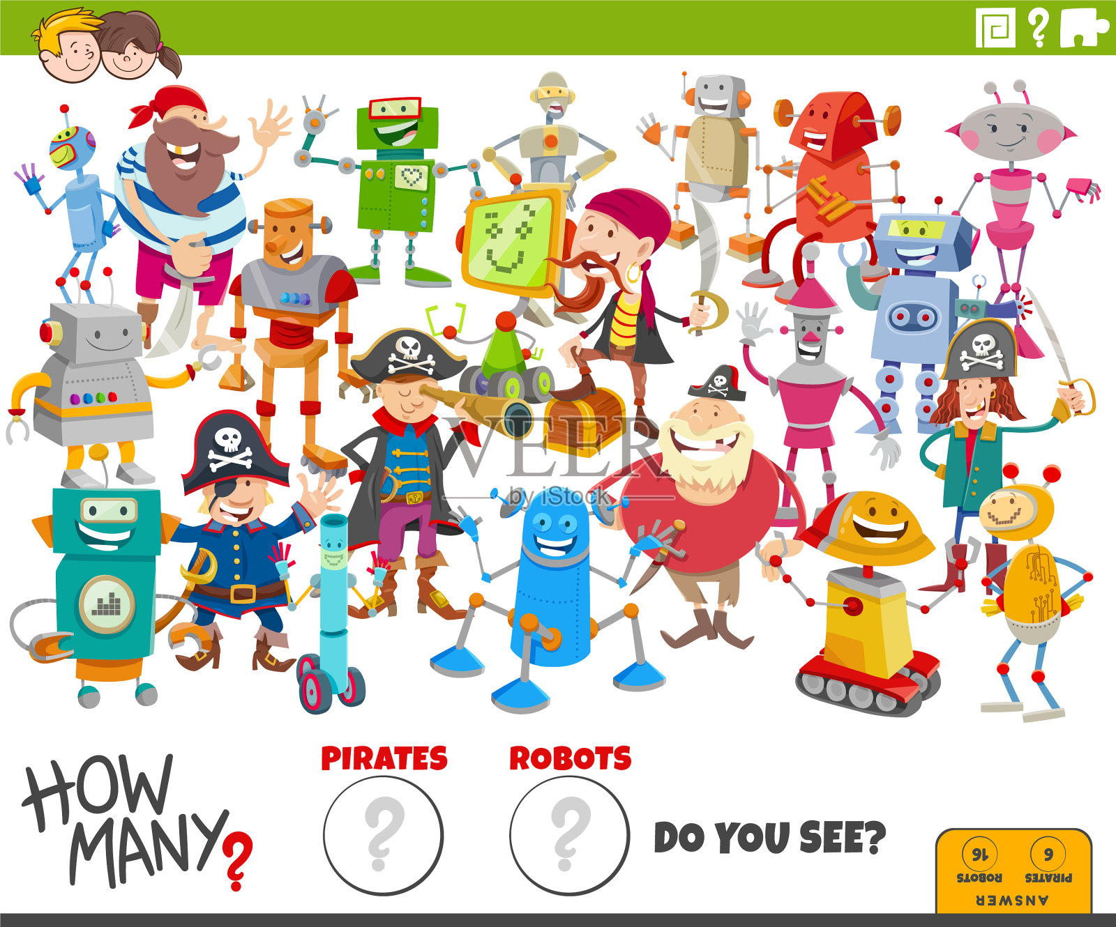 有多少卡通机器人和海盗教育插画图片素材