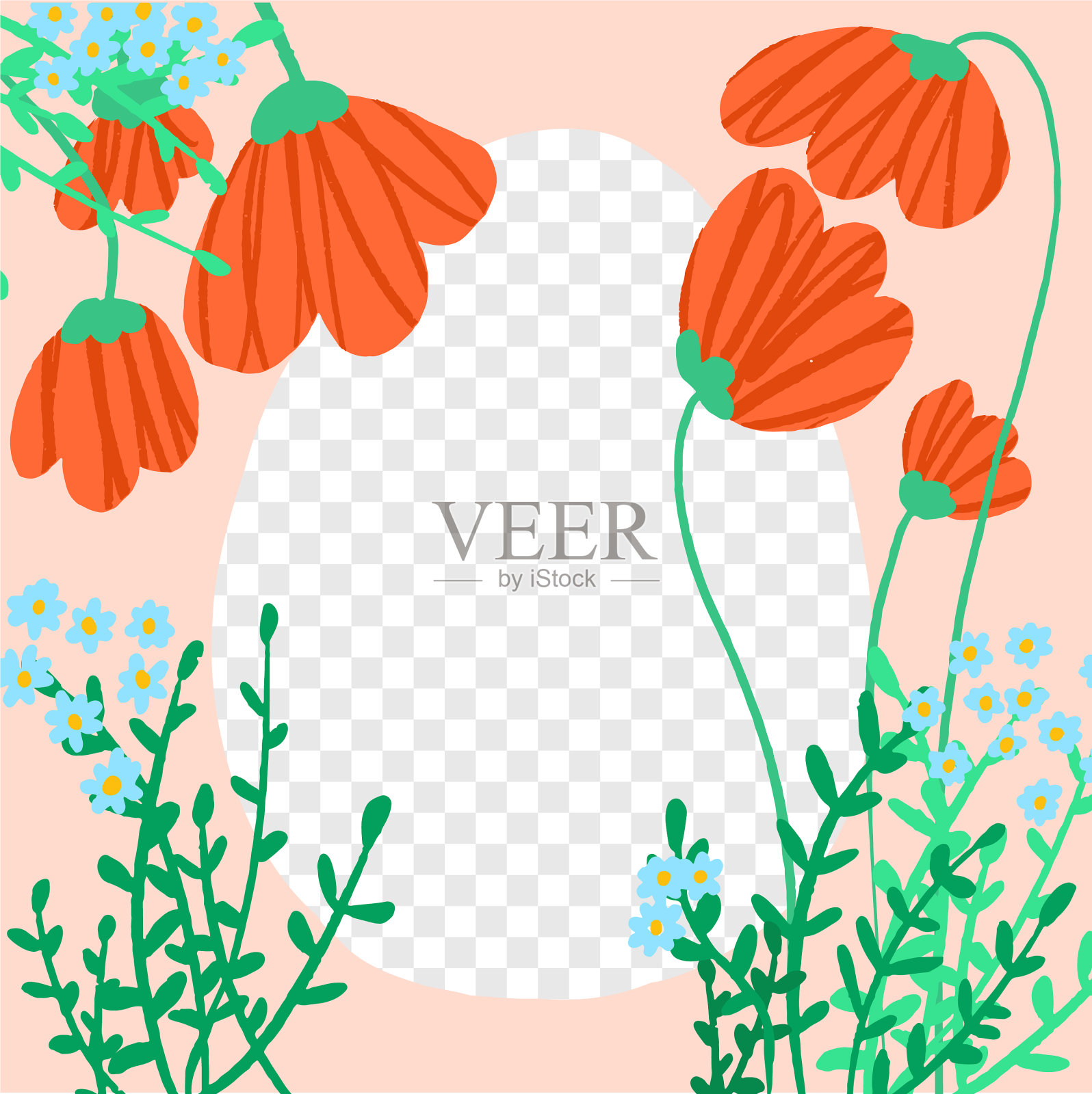手绘复活节花卉抽象方形模板插画图片素材
